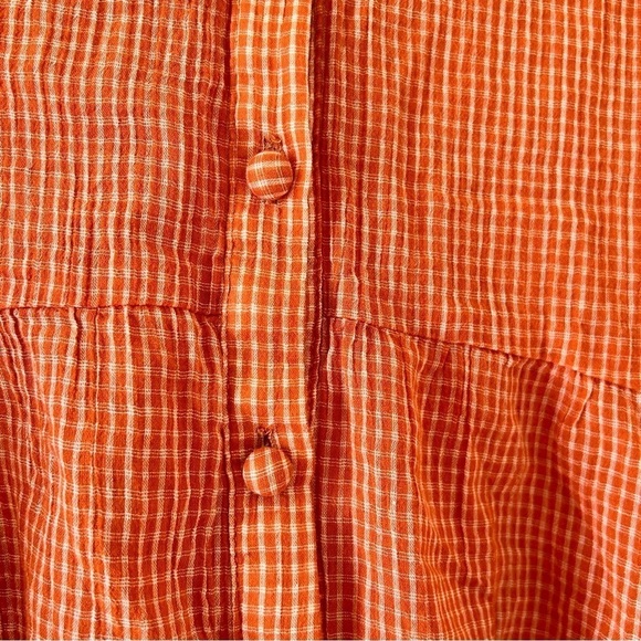 ON BLUE Women Small Boho Bell Sleeve Button Up Cottage Core Oversized Gingham - Picture 7 of 13